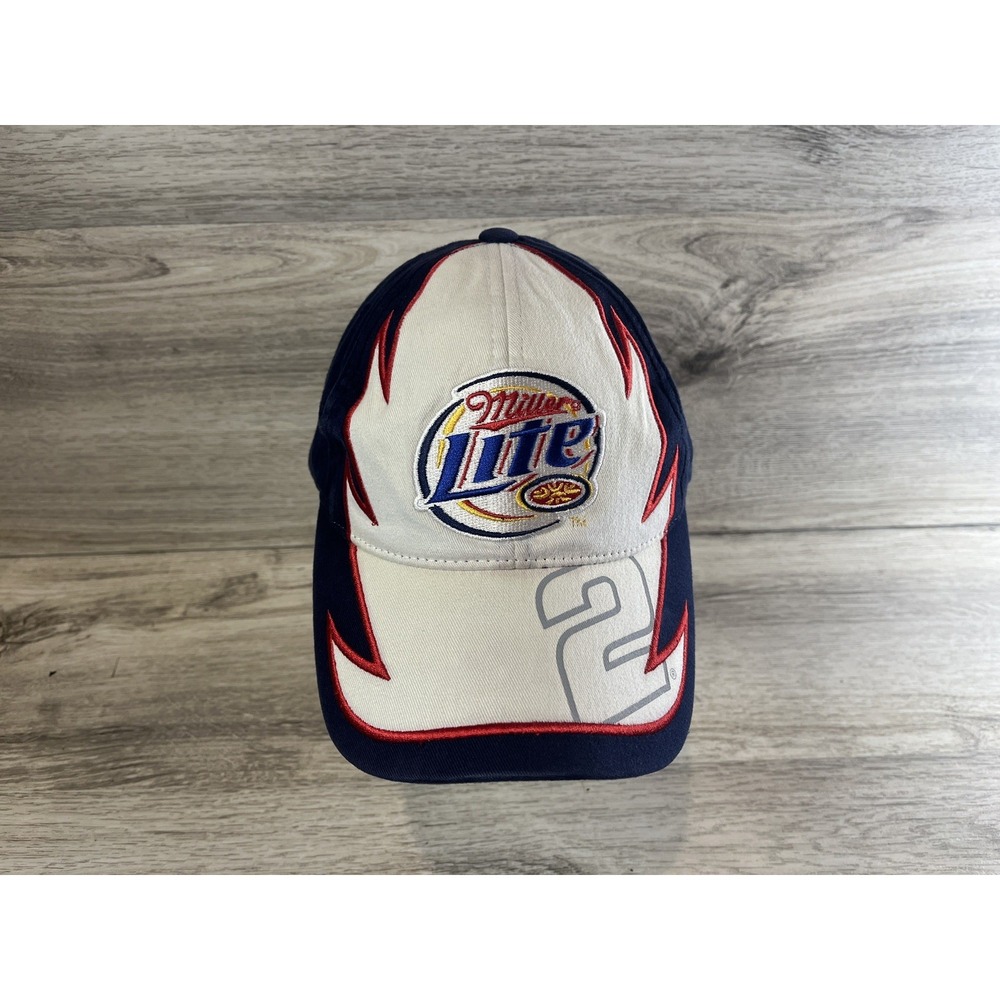 Rusty Wallace #2 Miller Lite Hat White Blue Penske Racing Chase Authentics